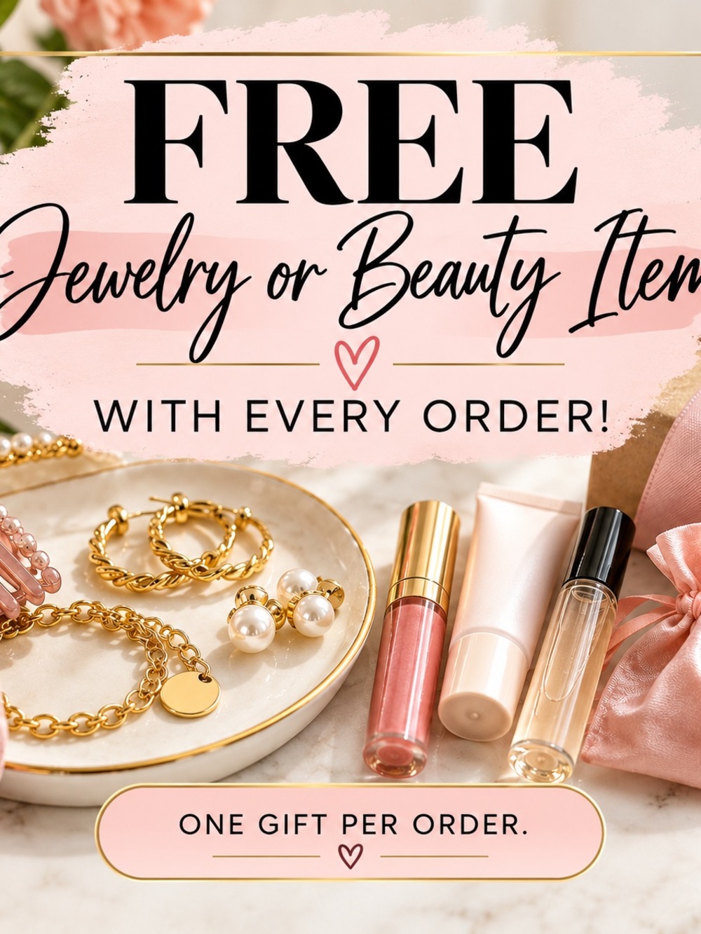 🎁 FREE JEWELRY OR BEAUTY GIFT WITH EVERY ORDER 🎁